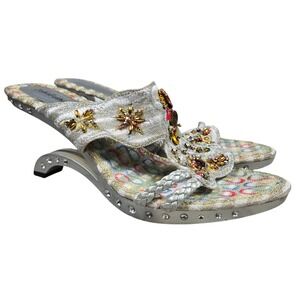 John Fashion Embellished Silver Wedge Heels Sandals Women Size 10